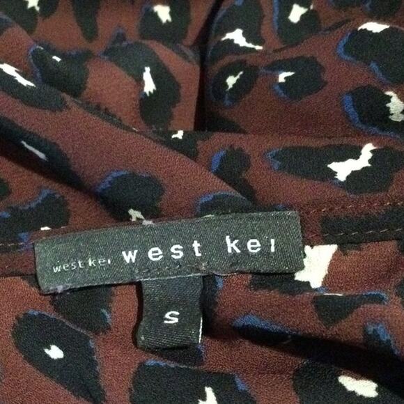 West Kei Multicolor Cheetah Print Faux Wrap High Low Tie Sleeve Blouse  S - Picture 11 of 16